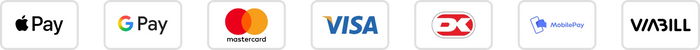 Betalingsmuligheder: Apple Pay, Google Pay, Mastercard, Visa, Dankort, MobilePay og ViaBill